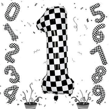 Checkered Number Balloon 1, Large Self Inflating Black And White Number 1 Balloon Decor, 40 Inch Helium Foil 1 Racing Balloons F
