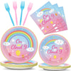 96 Pcs On Cloud 9 Birthday Decorations For Girls On Cloud 9 Party Plates And Napkins Supplies 9Th Birthdaytableware Set Rainbow