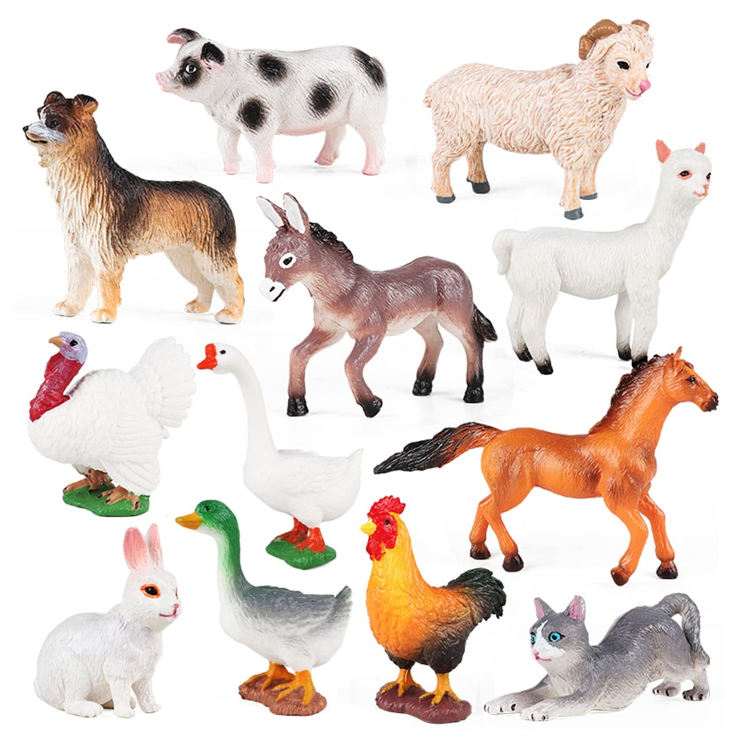 Sienon 12Pcs Farm Animal Figures Toys Realistic Plastic Farm Animal Figurines, Farm Animals Playset Educational Learning Toy Set, Farm Animal Cake Topper For Jungle Farm Theme Birthday Christmas Party
