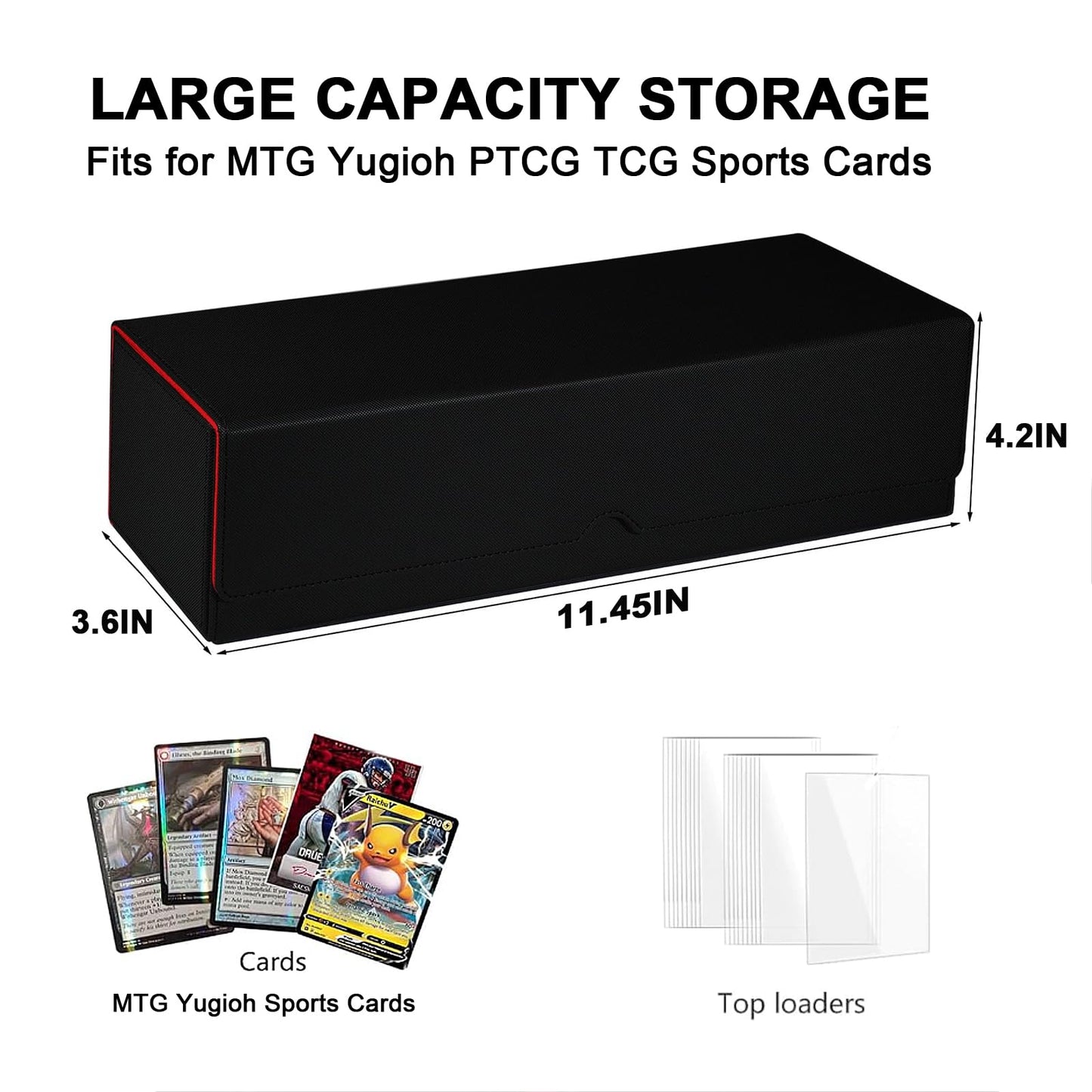 Scimi Large enhanced Double Deck Case Box for 400+ Sleeved Cards Case Large Deck Case with Dice Tray Fits MTG/TCG/CCG (Black/Red)