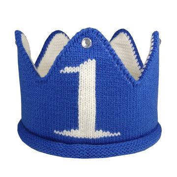 Lujuny Knit 1st Birthday Hat - Happy Baby Crown Headband Cap for Party Costume Photoshoot (BLUE)