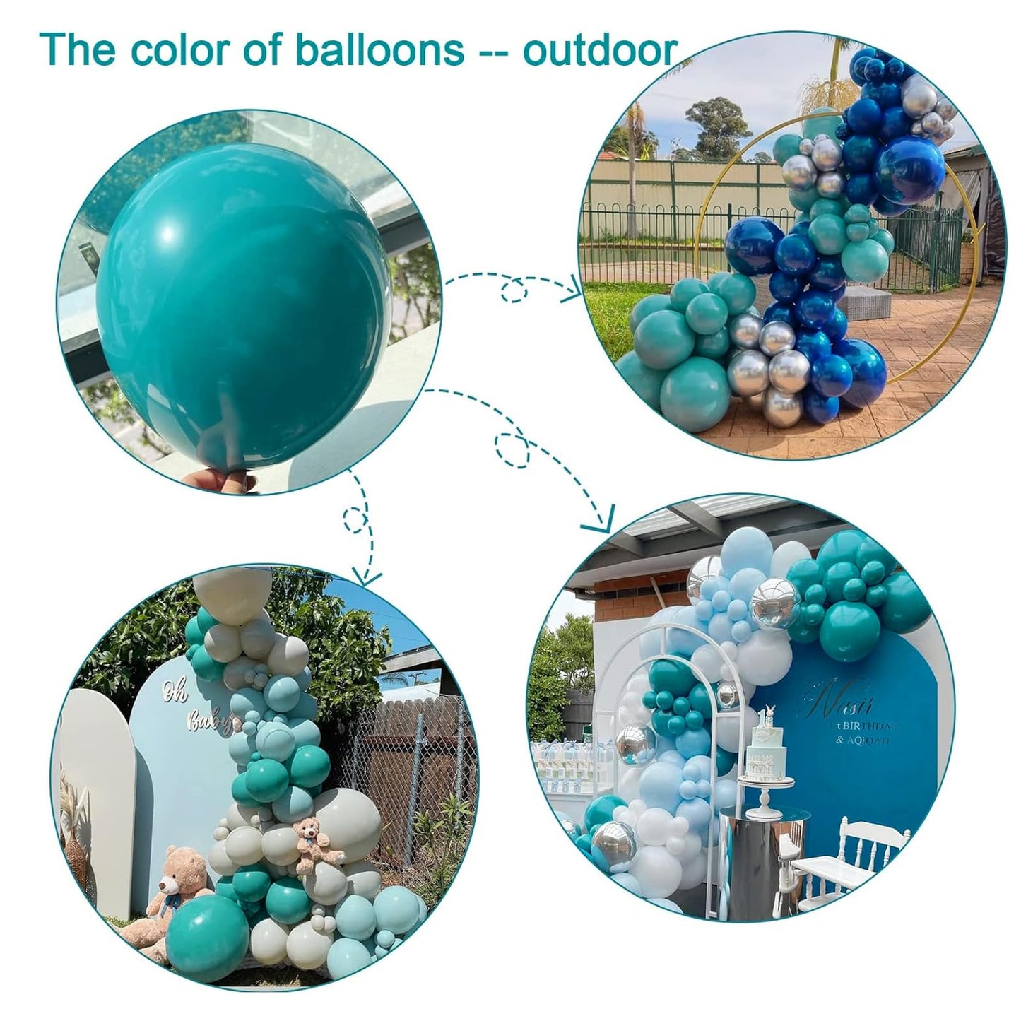 Turquoise Blue Balloons Of Stuffed Black Balloons Inside - Double Stuffed Peacock Blue Balloon Garland Arch Kits With Different