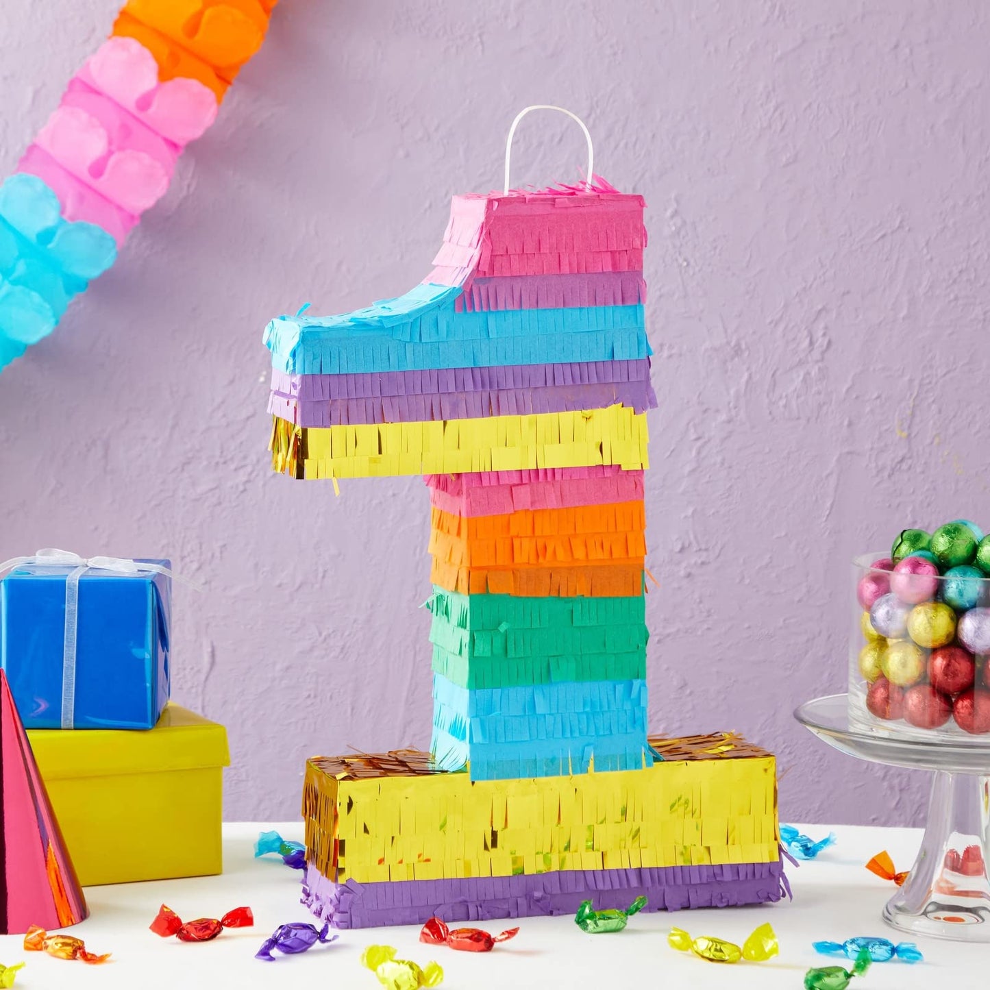 Blue Panda Rainbow Number 1 Pinata For 1St Birthday Party Decorations, Fiesta, Cinco De Mayo, Anniversary Celebration (Small, 16.5 X 11 X 3 Inches)