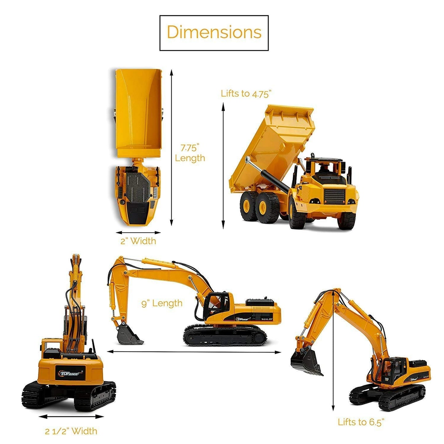 Gemini&Genius 2Pcs Construction Vehicle Toys Dump Truck and Excavator Set Heavy Metal 1/50 Scale Digger and Dumper Diecast Engin