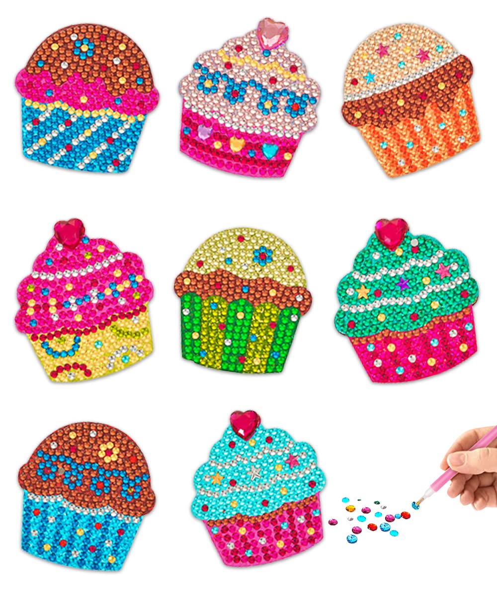 Little Jupiter Cupcake Diamond Art Magnets Set -2023 Ver W/ 8Pcs - Diamond Art Kits For Kids W/Diamond Art Stickers & Wood - Diamond Art Kits For Kids - Diamond Art For Kids - Diamond Art Kits