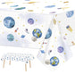 ZOIIWA 3 Piece First Trip Around The Sun Birthday Tablecloth 1st Space Birthday Plastic Disposable Outer Space Table Cover Solar