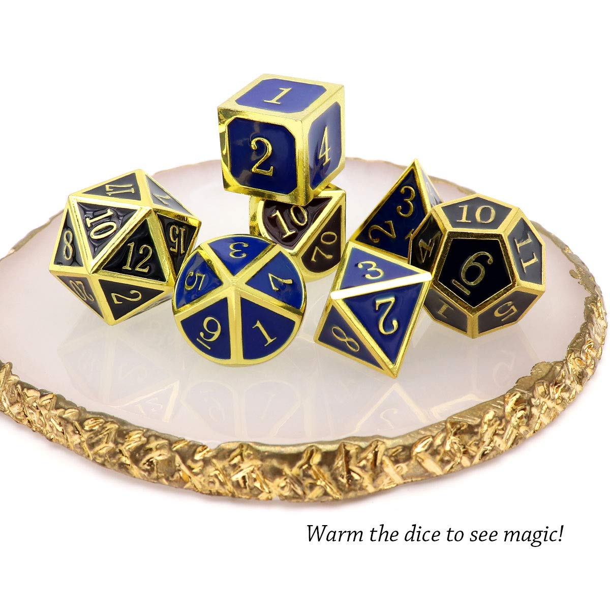 Haxtec Temperature Color Chaning Metal DND Dice Set Gold Blue Polyhedral D&D Dice for RPG Dungeons and Dragons-Gold Black Blue S
