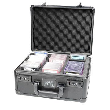 Card Titan Slab Safe Premium Trading Card Storage Box - 3 Row Lockable Sports Card Case with Laser Cut Foam Interior - Holds up
