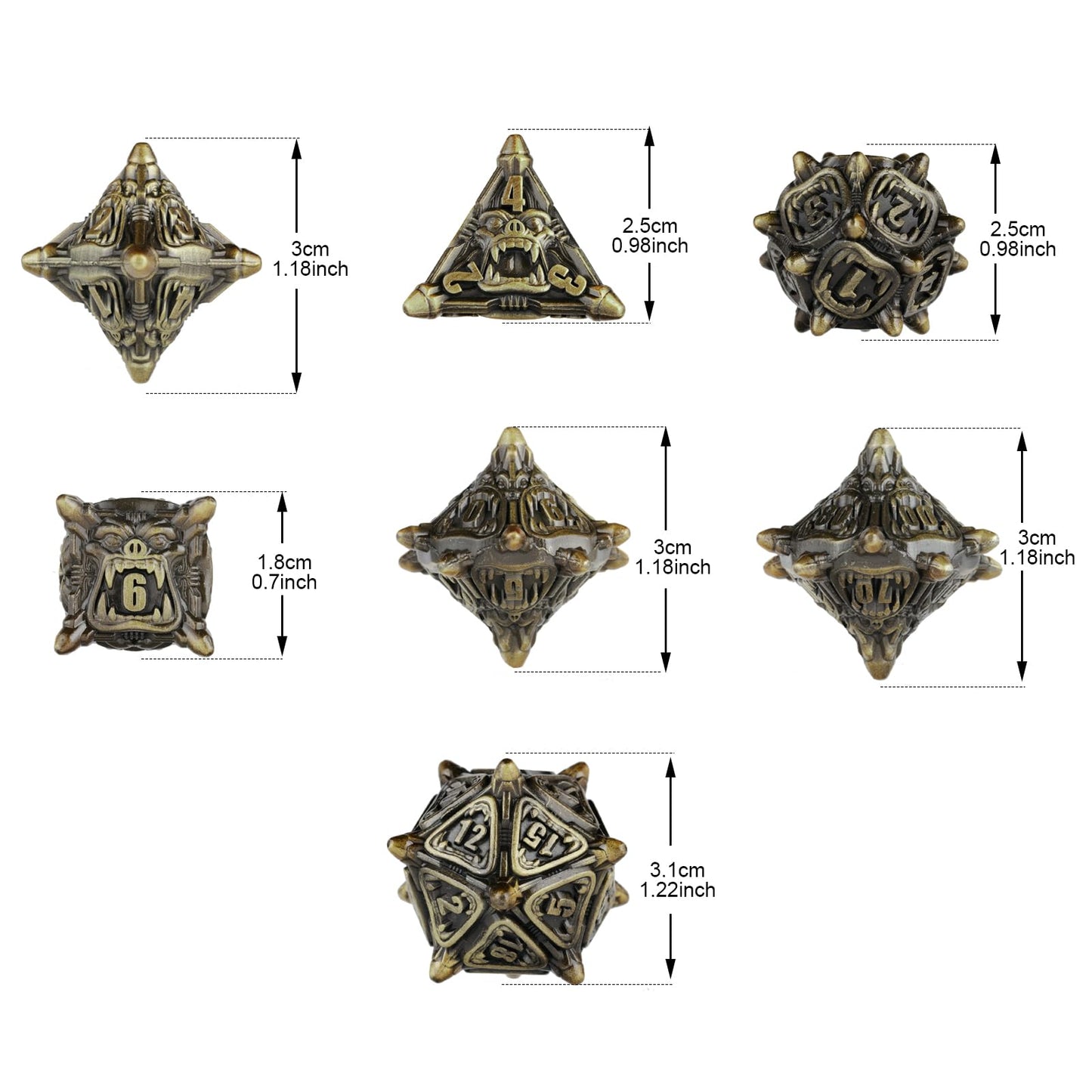 DND dice Set Metal dice Dungeons and Dragons dice RPG dice (Bronze)