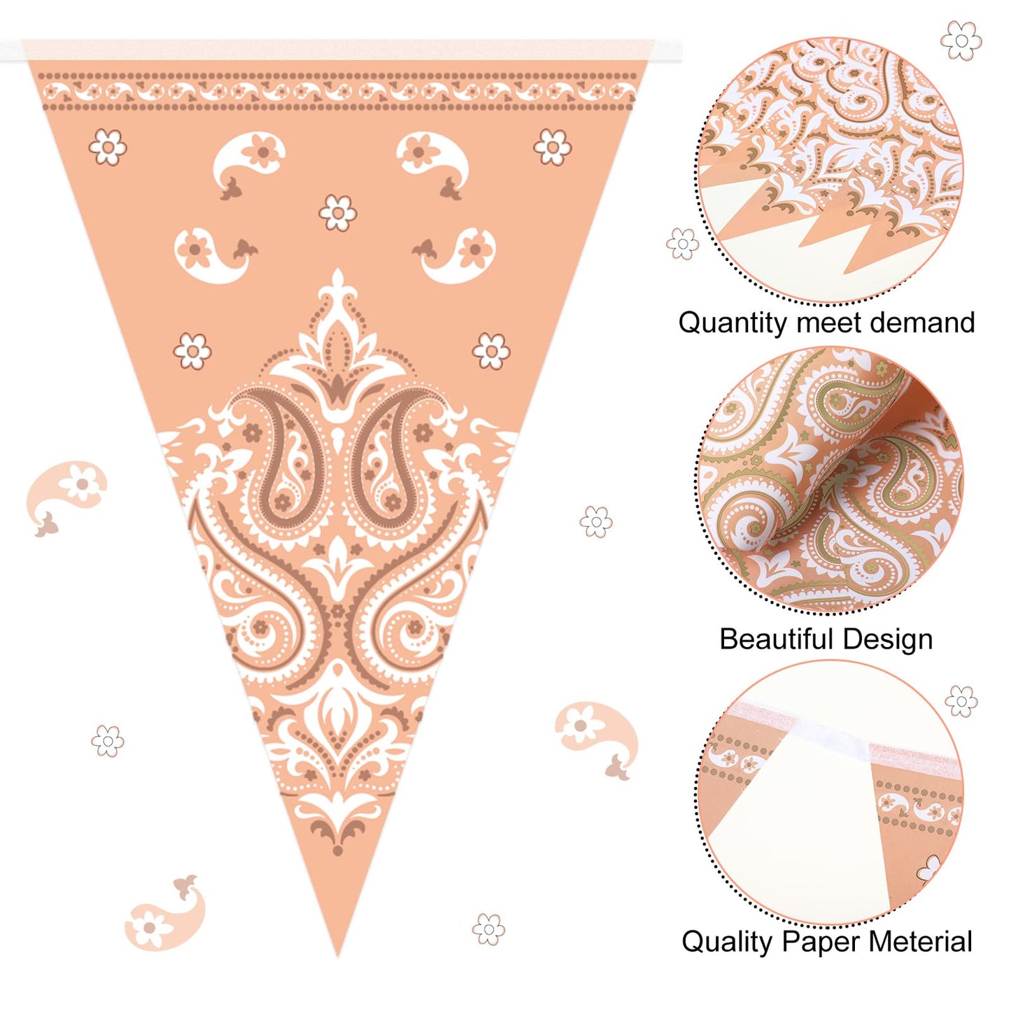 Ctosree 5 Pcs 49 Ft Western Party Decorations Bandana Pennant Banner Wild West Pennant Flags Rodeo Triangle Banner for Western C