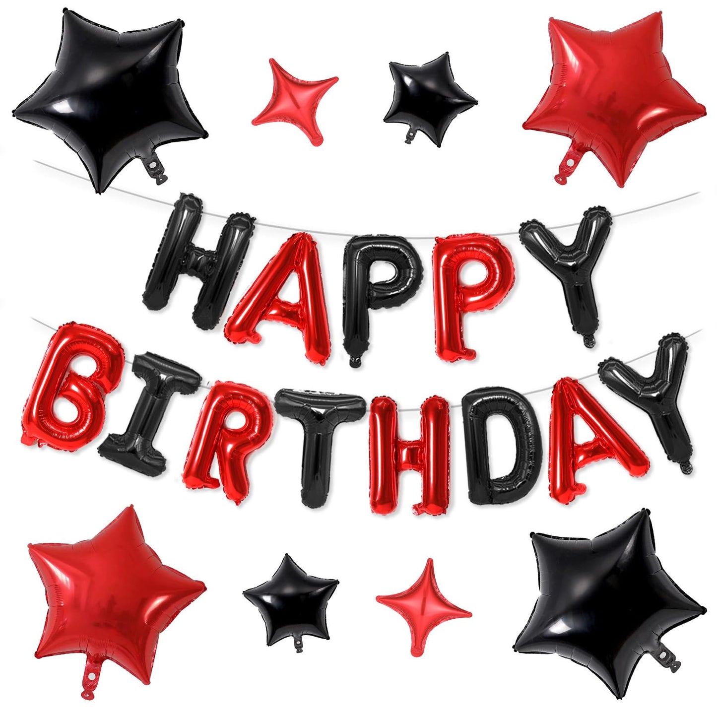 Happy Birthday Balloons Banner, Red Black Happy Birthday Foil Balloons 16 Inch Mylar Foil Letter Balloons With 8 Pcs Black Red S