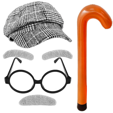 4 PCS 100th Day of School Costume Old Man Costume,Grandpa Costume Set,Dressing up Old Man Costume Accessories for Kids,Boys,Cosp