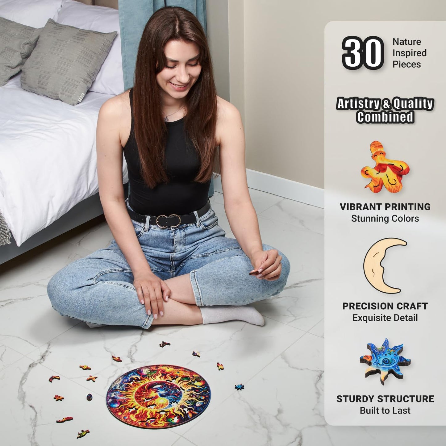 Galactic Enigma - 200 Piece Wooden Puzzles for mature-themeds - 11.3 x 11.3 in - Extra-Thick 5 mm Wood Puzzle  Hand-Shaped Pieces  Round Mosaic Design - enhanced Gift for Puzzle Lovers by LEOGOR