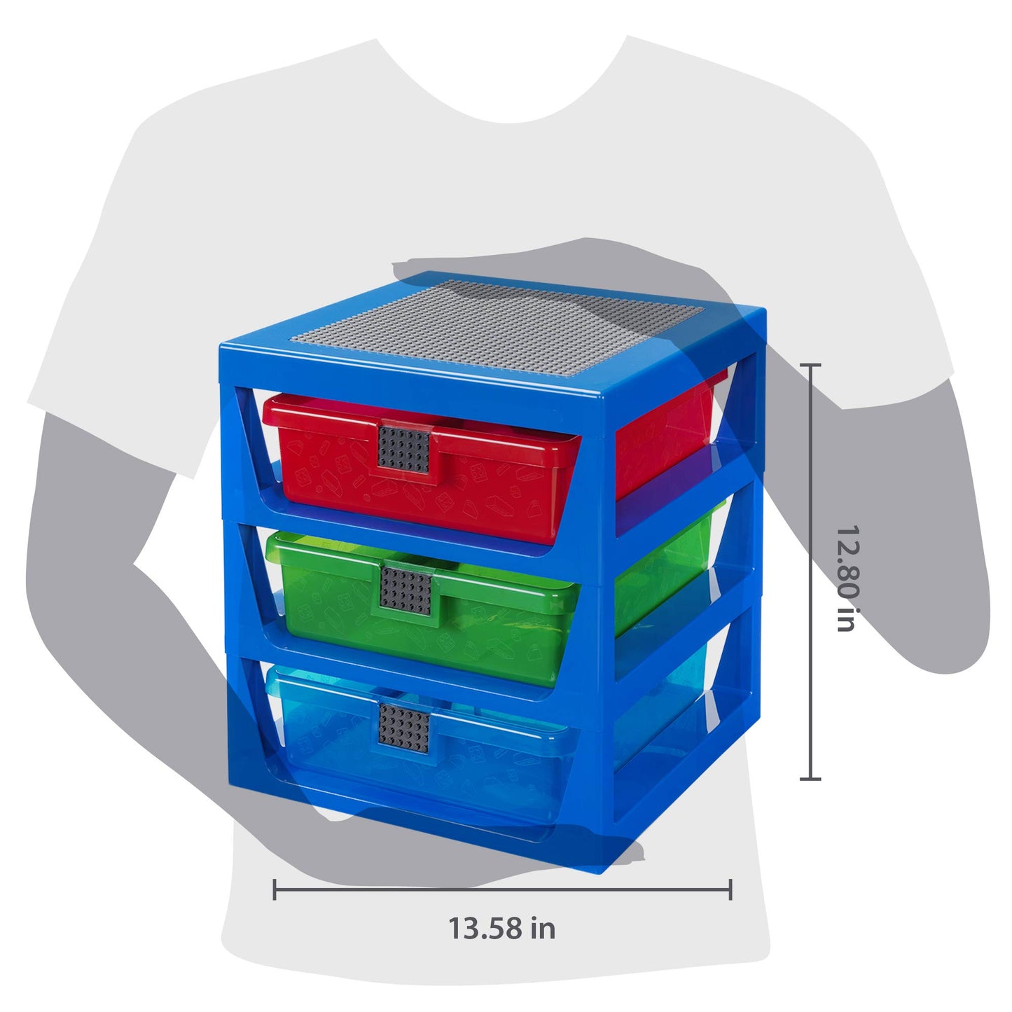 Room Copenhagen Lego 3-Drawer Storage Rack System, 13-2/3 X 12-3/4 X 15 In, Blue