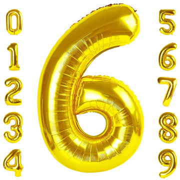 Gold Number 6 Balloon 40 Inch, 6Th Birthday Balloon For Boy Girl, 16 26 60 61 65 Foil Mylar Helium Number Balloons Birthday Part
