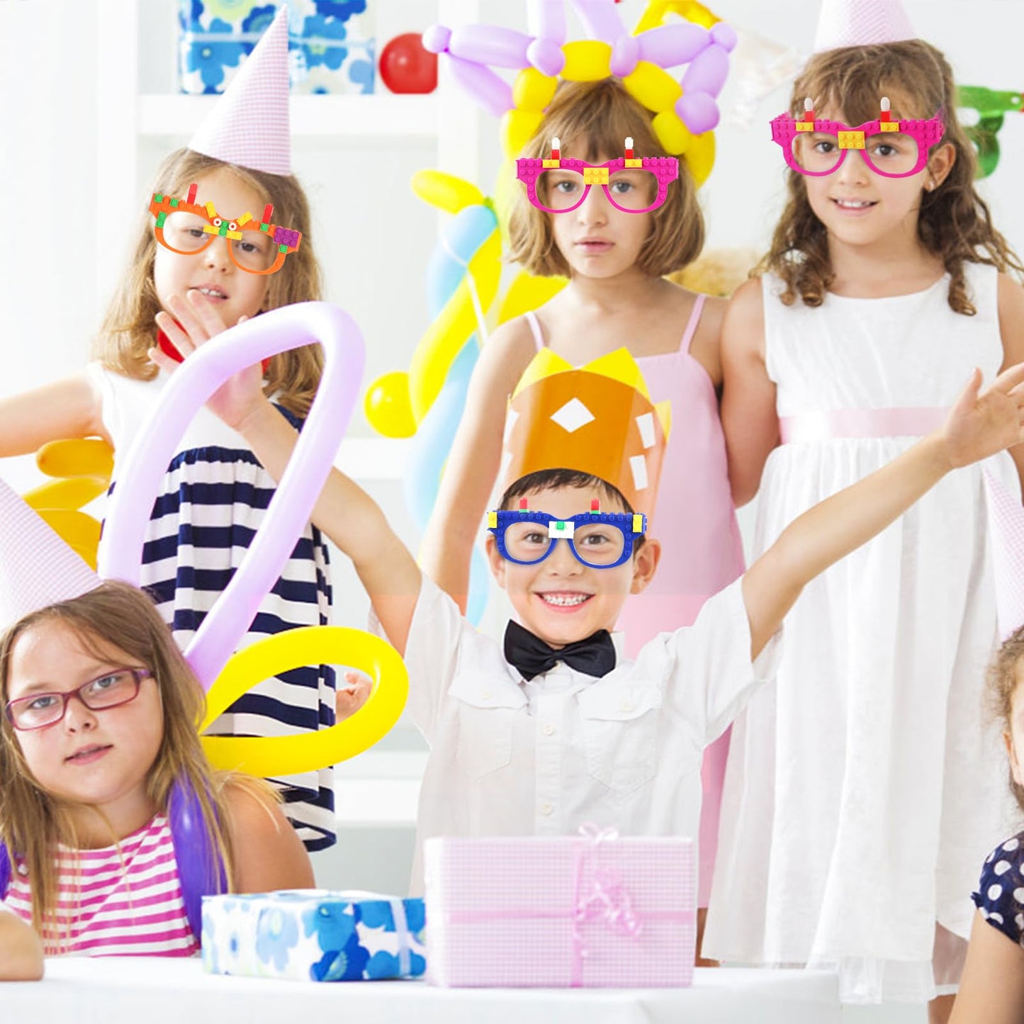 Hooqict 9 Pcs Diy Building Blocks Glasses Building Bricks Party Supplies For Kids Creative Building Block Birthday Party Favors, Carnival Party Glasses Decorations