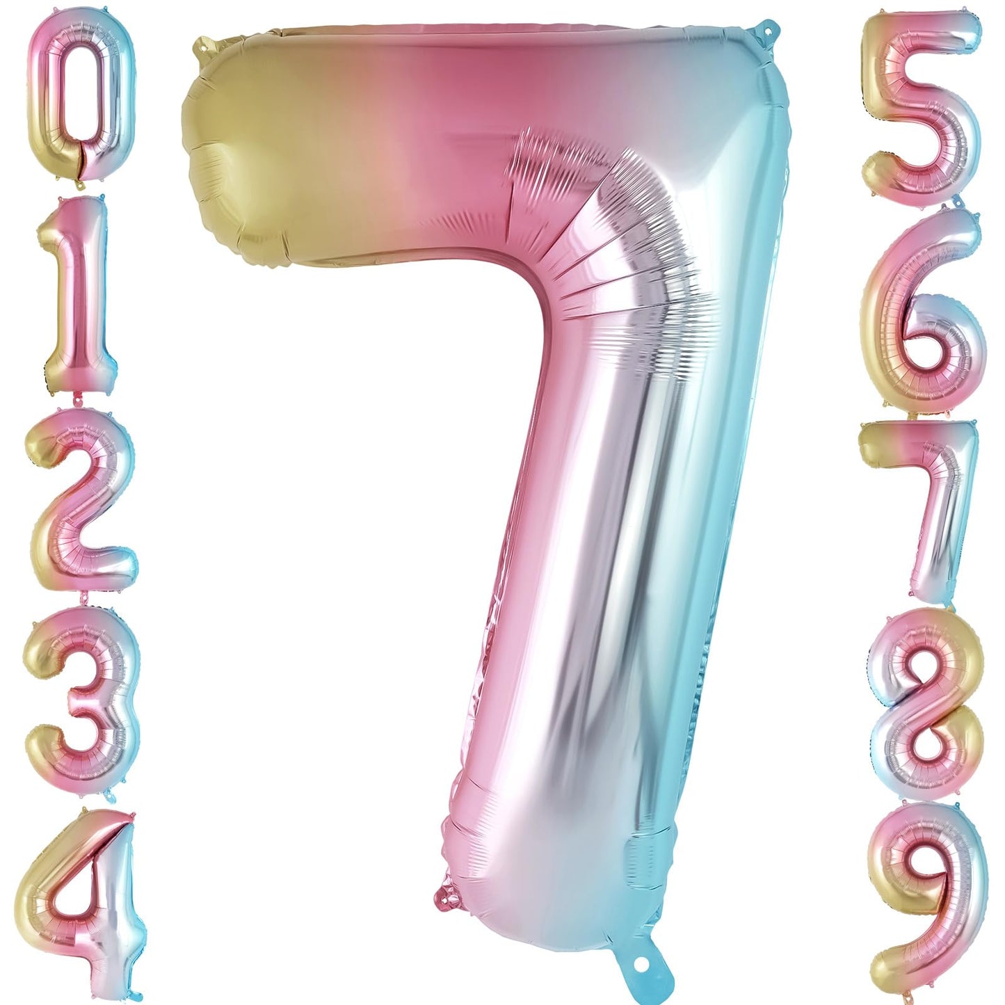 Rainbow Gradient Number 7 Balloon, 40 Inch Big Large Foil Number Balloons, Giant Mylar Number 7 Balloons For 7 Year Old Birthday