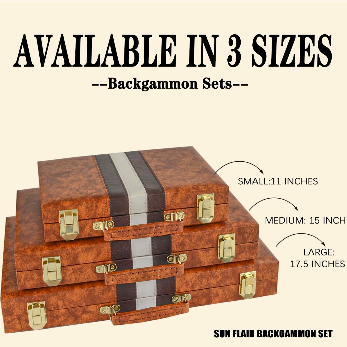 Sun Flair Backgammon Set - 11 Inch Backgammon Sets For Adults, Folding Classic Board Game With Premium Leather Case, Best Strategy And Tip Guide Enclosed (Brown, Small)