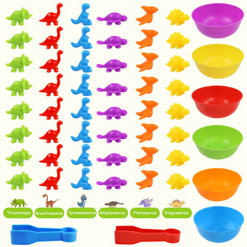 Tsyan Counting Toys Matching Game For Kids With Sorting Bowls Sensory Toys Color Classification Game Set Early Learning Toddler Preschool Montessori Educational Toys For 3 4 5 Years Old-Dinosaurs