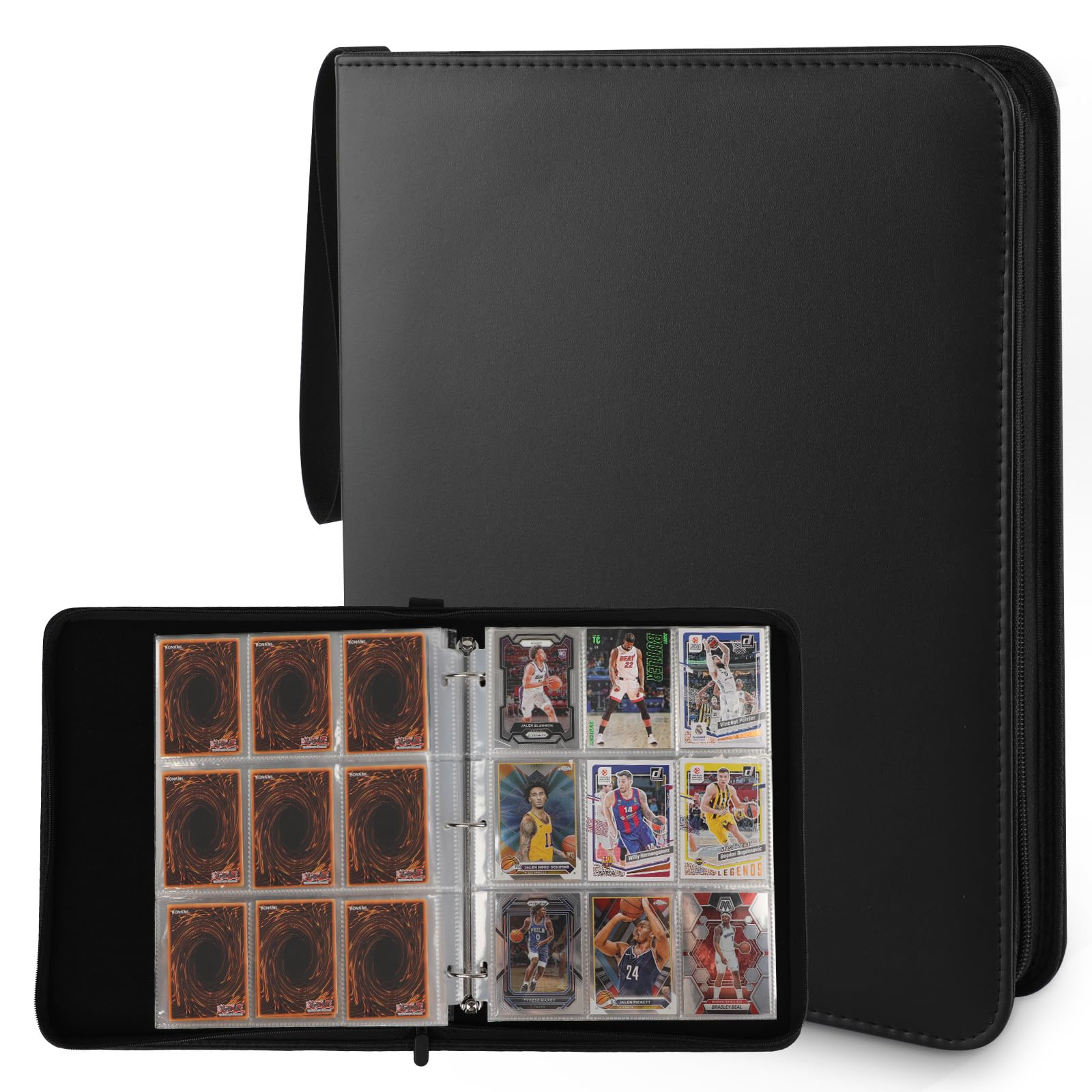 Portable 9-Pocket Pages Trading Card Binder with D-Ring Design - Holds 540+ Cards - Includes 30 Pages + 20 Bonus Refill Sheets - Black PU Leather