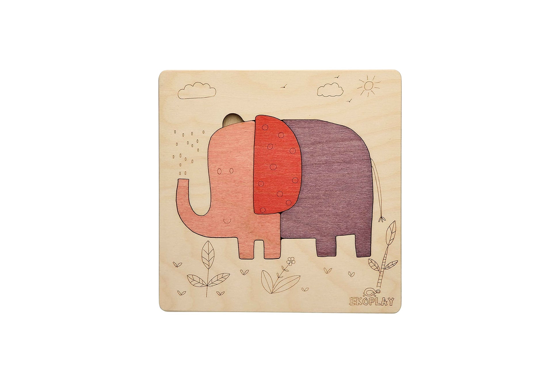 Ekoplay 3 Piece Playful Elephant Wooden Puzzle for Kids, Jigsaw Puzzle for Pre-School Kids, Learning Educational Toys Gifts for 