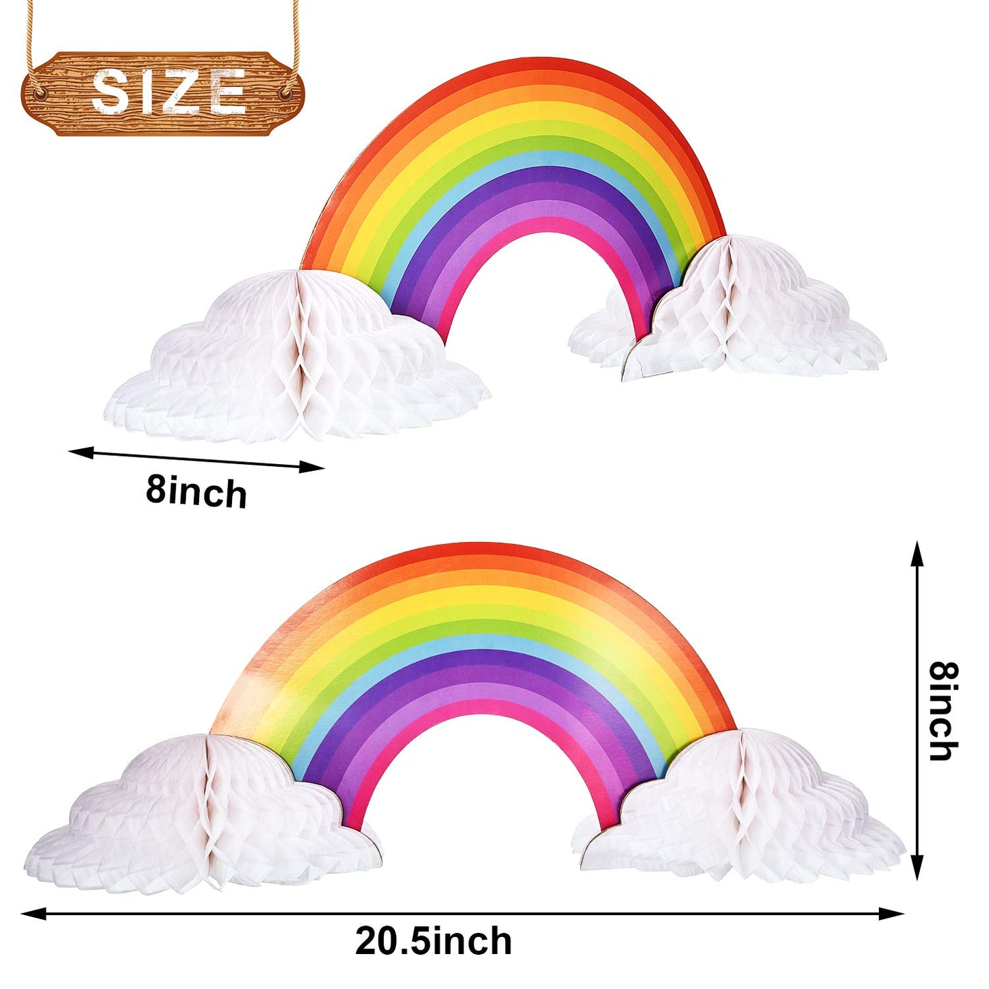 Willbond Rainbow Honeycomb Paper Centerpiece Rainbow Cloud Centerpieces No Crease Converting Rainbow Centerpieces For Christmas Birthday Party Tables Decoration(2 Pieces)