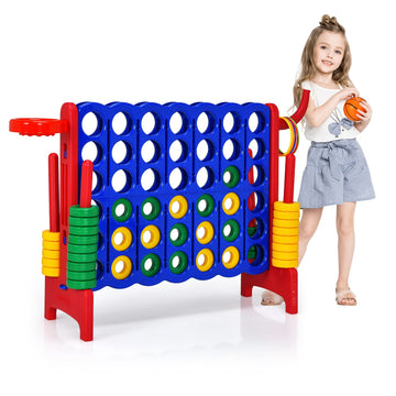 Costway Jumbo 4-To-Score Giant Game Set For Kids & Adults, 2.5Ft Indoor Outdoor Game Set With Basketball Hoop, Ring Game, 42 Jumbo Rings, Quick-Release Slider, Perfect For Holiday Party (Red)