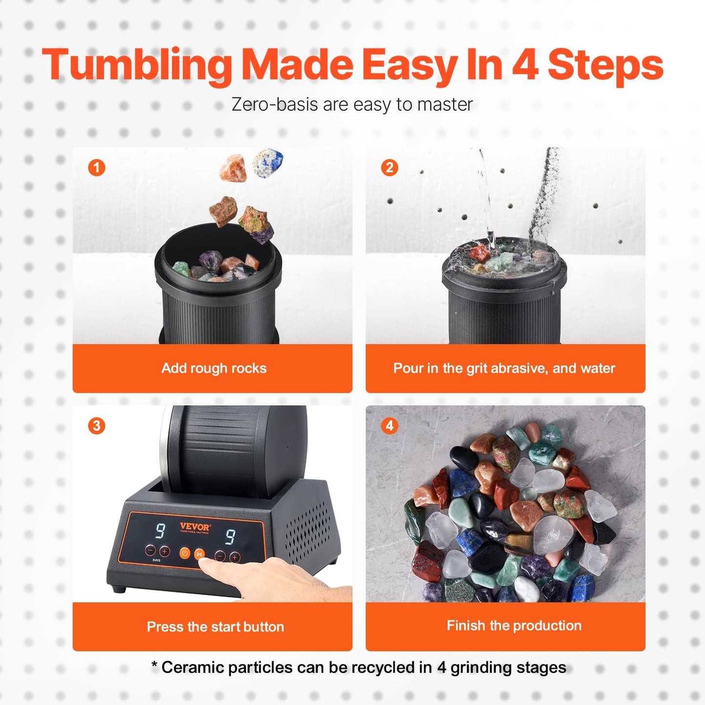 Vevor Rock Tumbler Machine, 4 Lbs Rock Polishing Machine, Direct Drive Motor Rock Polisher, 9 Speed Settings 9-Day Polishing Tim