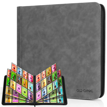 Old Canal Trading Card Binder  12 Pocket Card Album Folder Hold Up to 720 Cards  enhanced and Durable Zipper Binder  Cards Holder Album for MTG  TCG  Baseball Cards  Football Cards  Game Cards (Gray)