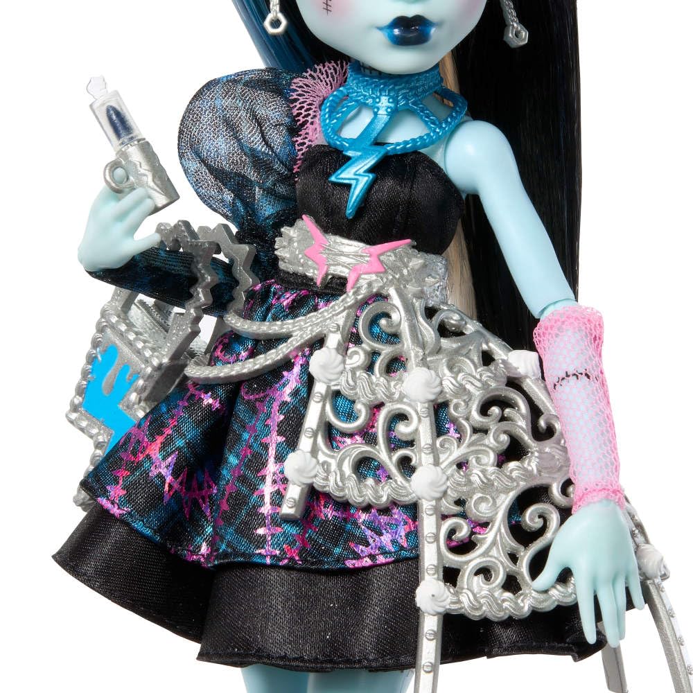 Monster High Scary Sweet Birthday Doll  Frankie Stein in Black Party Dress with Themed Accessories Like Invite  Balloon  Toy  Lipstick and More