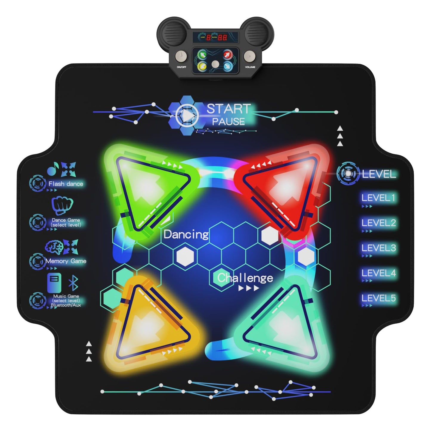 Zefinot Dance Mat For Kids Ages 3-12 Year - Dance Mats With Light Up 4-Buttons & Wireless Bluetooth,Music Dance Mat With 4 Game