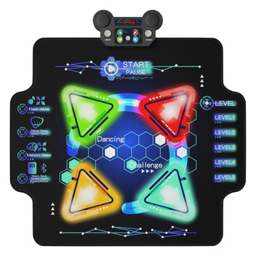Zefinot Dance Mat For Kids Ages 3-12 Year - Dance Mats With Light Up 4-Buttons & Wireless Bluetooth,Music Dance Mat With 4 Game