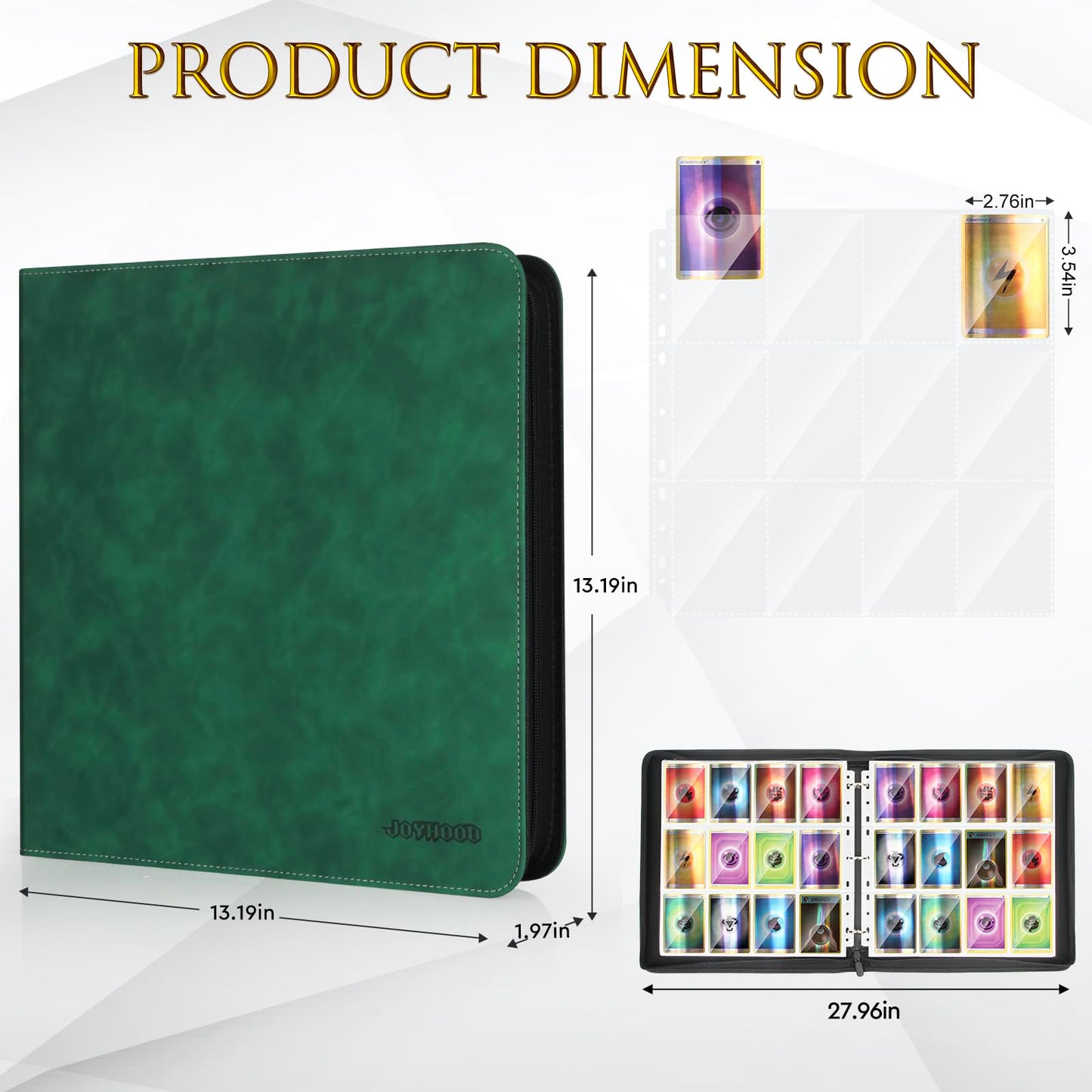 JoyHood Card Binder for Trading Card  Card Collection Binder with 12 Pocket - Hold Up to 960 Cards  Card Album Holder compatible with TCG/PM/MTG/OPCG/YGO Card (Dark Green  12 Pockets)