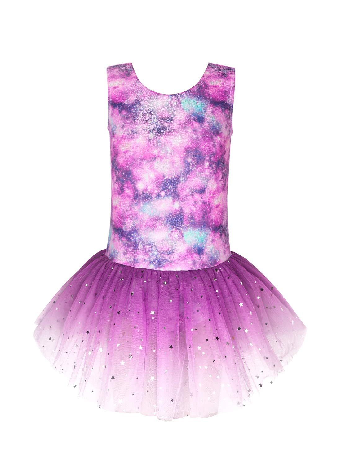 Skirted Gymnastics Leotards With Skirt For Girls Purple 4T 5T Cloud Galaxy Dance Dresses Gradient Colors Shiny Stars Sequins