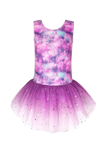 Skirted Gymnastics Leotards With Skirt For Girls Purple 4T 5T Cloud Galaxy Dance Dresses Gradient Colors Shiny Stars Sequins