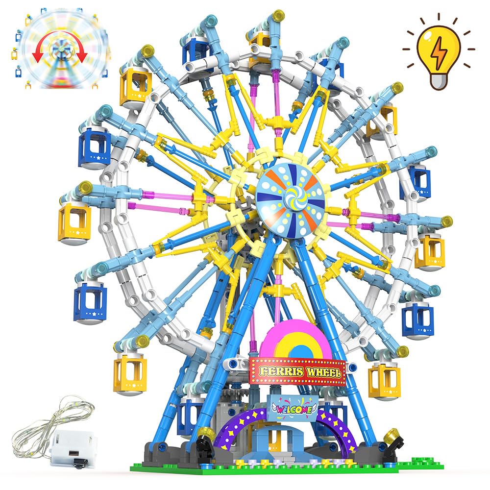 Benuefe Upgrade Rotating Ferris Wheel Building Blocks Set Toys For Kids With Light Carnival Amusement Park Construction Kits Bir