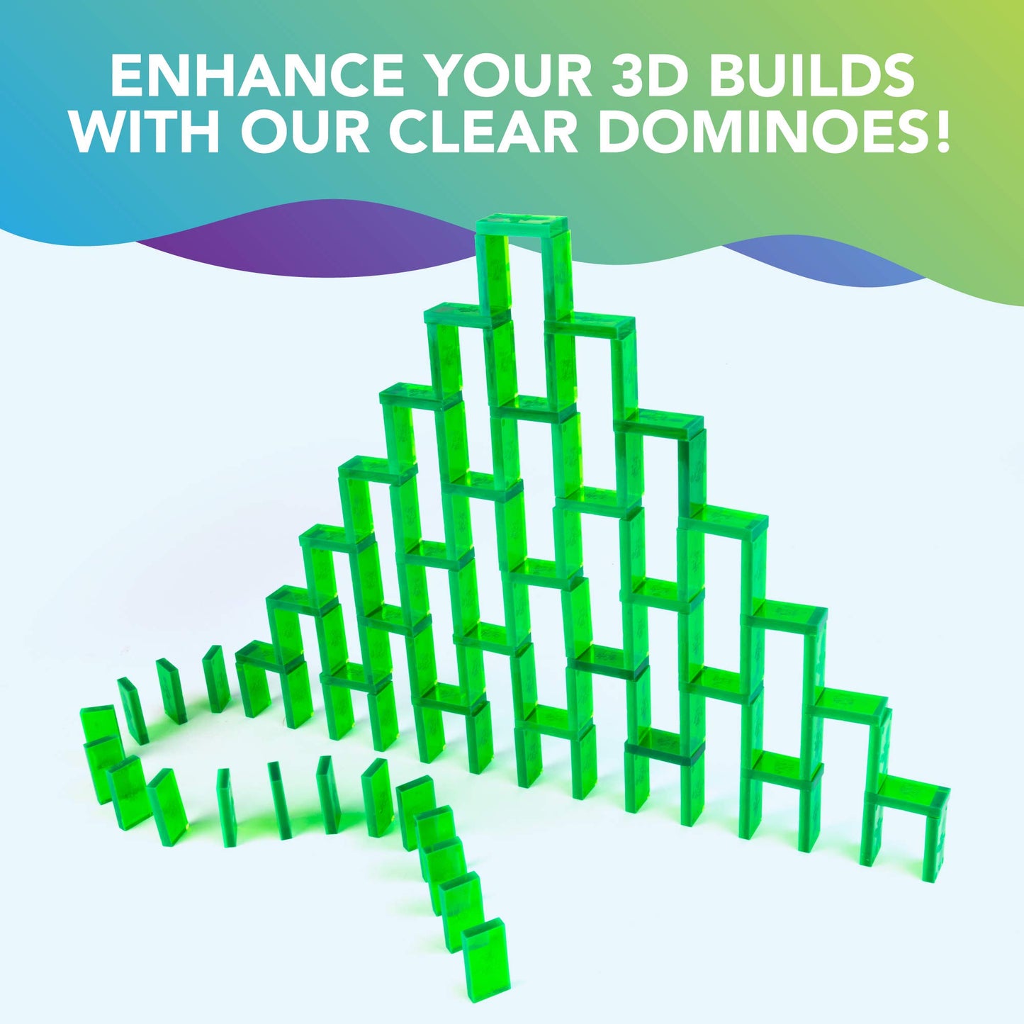 Bulk Dominoes Plastic Bulk 100pcs - Building and Stacking and Chain Reaction Toppling STEAM Toy Blocks for Kids (Clear Emerald)
