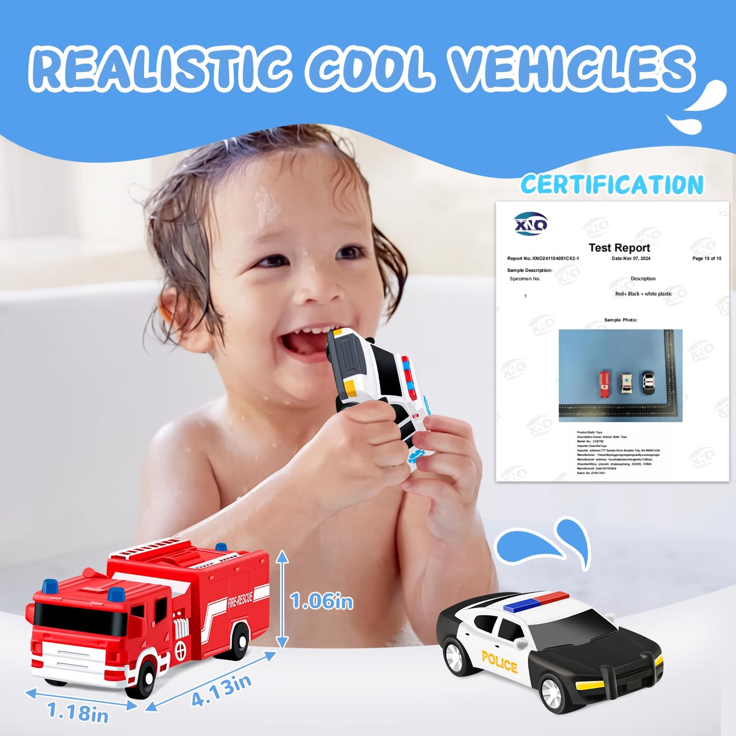 Bath Toys For Kids Ages 1-3, Car No Hole Bath Toys Toddlers 2-4 Baby Bath Toys, Beach Pool Bathtub Water Toy, Small Gifts For 1-