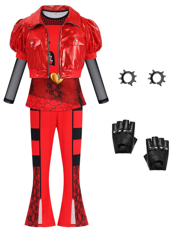Red Costume Girls Kids Halloween Costume Pricess Red Jacket Shirt Pants Outfits Dress Up Birthday Party Movie Characters Cosplay