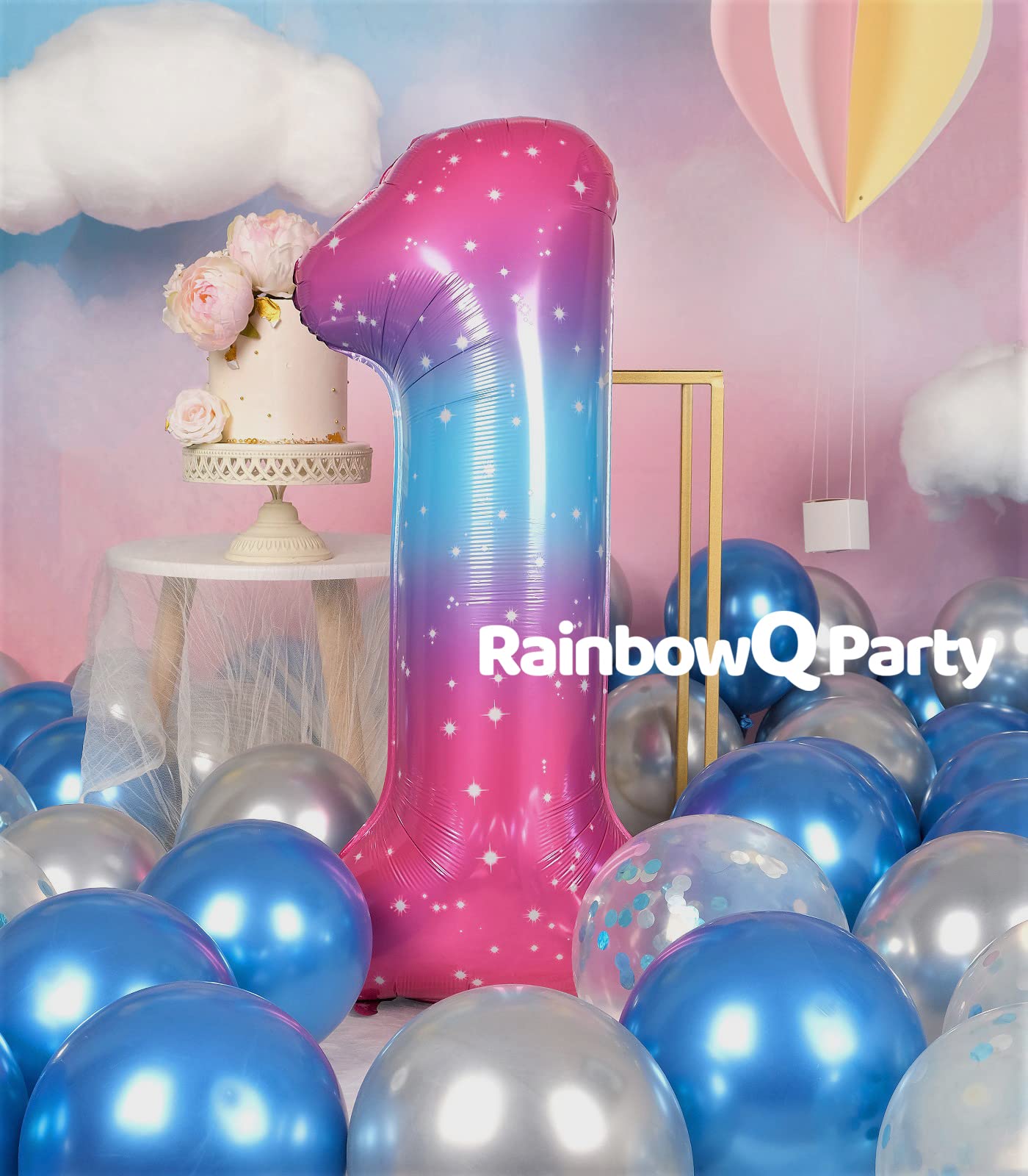 Rainbowq 1 Number Balloon 40 Inch For Boy Or Girl Big Starry 0-9 Foil Mylar Large Balloon Number 1 Happy 1St Birthday Party Anni