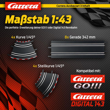 Carrera 61614 Go!!! And Digital 143 Extension Set 3 Add On Parts Includes Straights Curves High Curves, Medium