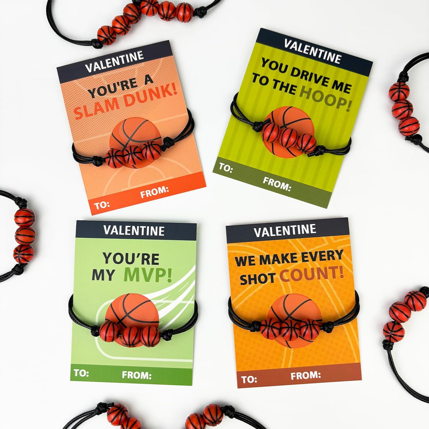 Basketball Valentines Day Classroom Exchange Gifts for Kids,30 Pack Sports Bracelets w/ Cards for Boy Girl,Valentine Party Favor