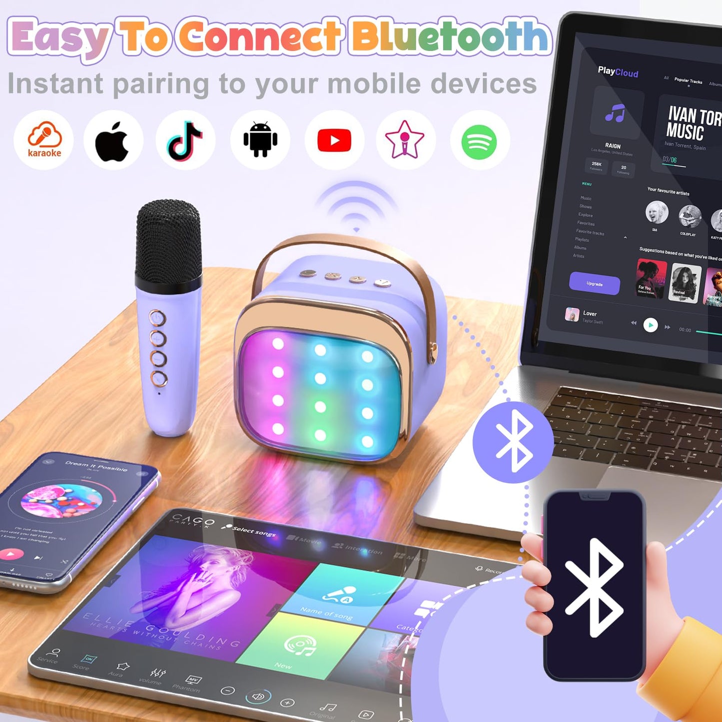 Flueston Mini Karaoke Machine For Kids Adults, Portable Bluetooth Speaker With Wireless Microphone, Birthday Kids Gifts Toys For