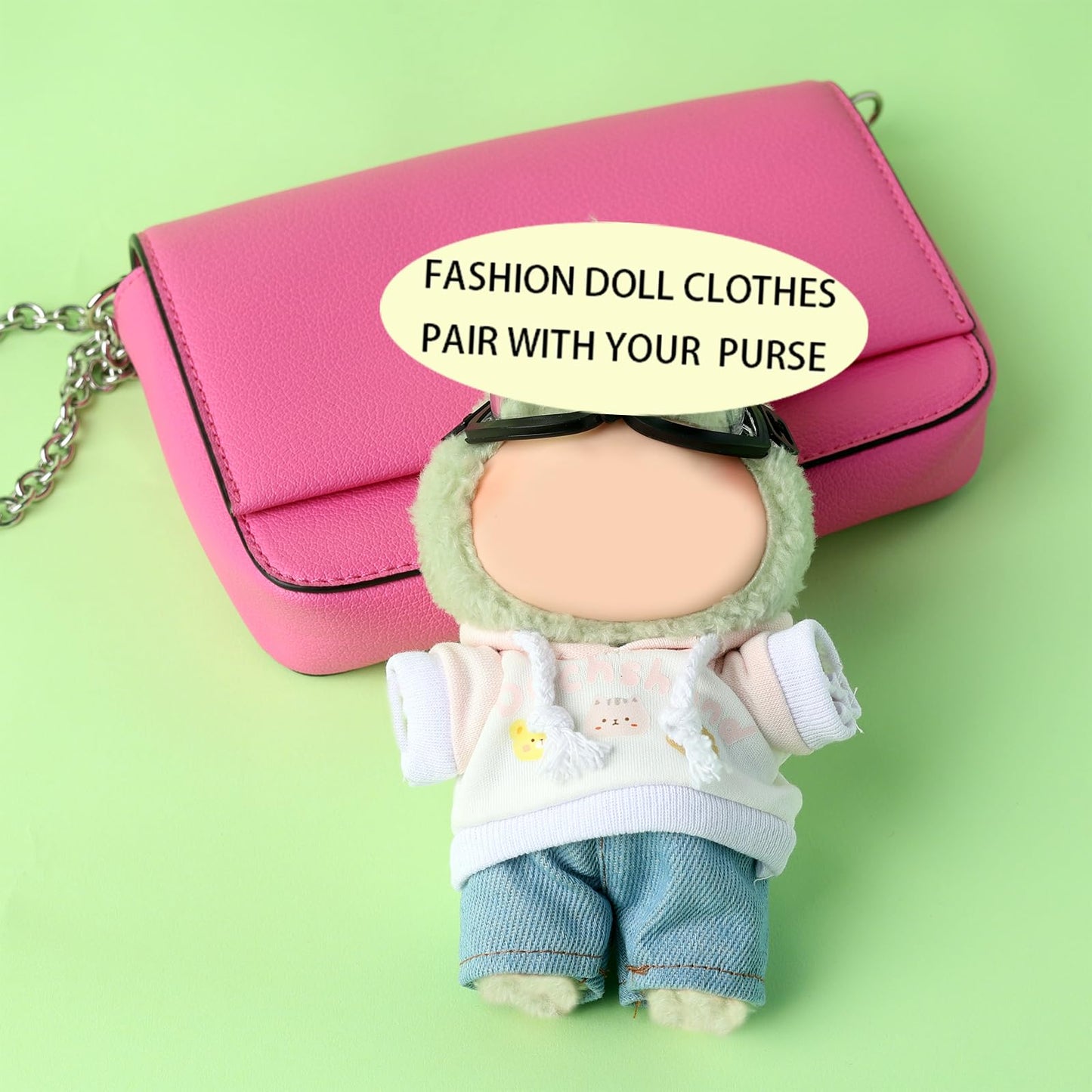 17cm Clothes Set(NO Doll)  Fashion Jeans & Unique Hoodie Dress-up Set  Handmade Clothing Designed for 17cm Doll.(Hoodie(Pink))