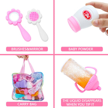 Sotogo 34 Pieces Baby Doll Accessories Baby Doll Feeding And Washing Set With Baby Doll Diaper Bag Set Baby Doll Accessories In Bag, Without Doll