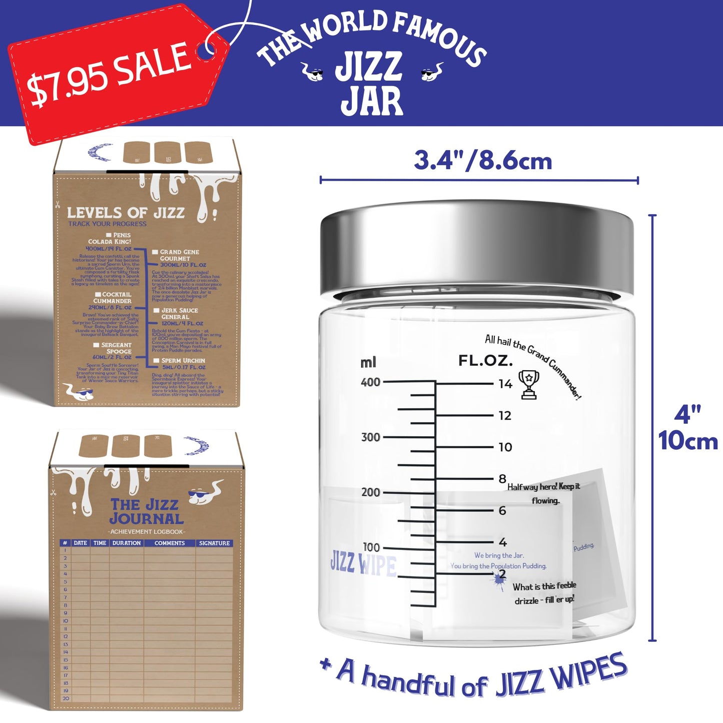 BEARDSHADE Gag Gift Jar (14 FL.Oz) with Wipes  Bonus Cut-Outs in Hilarious Giftable Box  White Elephant Funny Gag Gifts for Men  mature-themed Prank Gift Ideas for Boyfriend  Husband  & More.