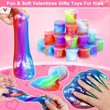 28 Pcs Valentines Day Gifts For Kids Classroom - Galaxy Slime With Valentines Day Cards For Kids School, Slime Stress Relief Fid