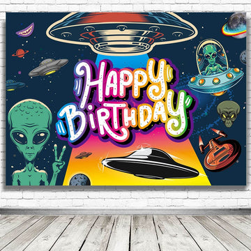 Iiiluyot Funny Ufo Happy Birthday Decorations Backdrop, Outer Space Universe Flying Saucer Scary Alien Ufo Theme Ufo Lovers Birt