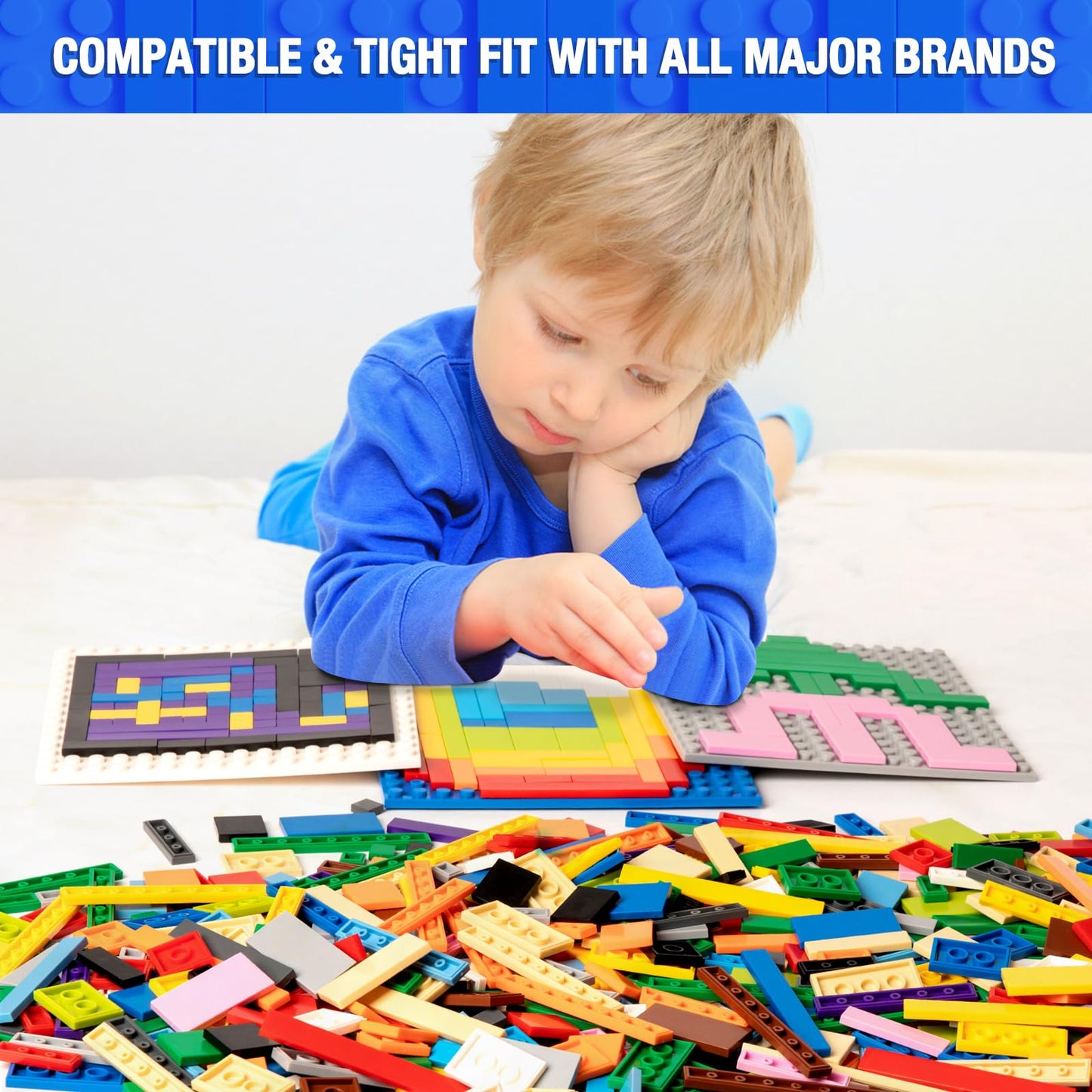 Mannidoo 1200 Pieces Flat Pieces, 9 Sizes Classic Moc Parts And Pieces Tiles Expansion Set - Compatible With All Major Brands, B
