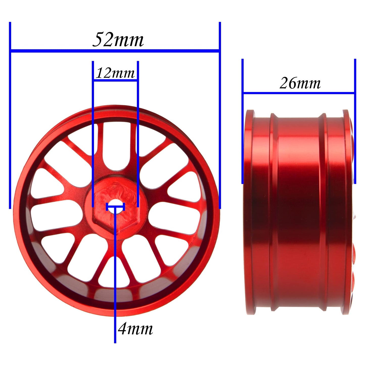 4Pcs Vgoohobby Aluminum Wheel Rims 12mm Hex Hub Width 26mm Compatible with 1/10 Tamiya TT-01 Kyosho RedCat Sakura HSP HPI 1/10 O